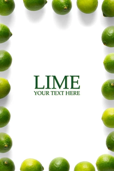 Lime Creatieve Lay Out Witte Achtergrond Limes Flat Lay Modern — Stockfoto