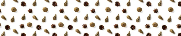 Creative Pine Cone Sfondo Natale Bianco Rami Coni Pino Modello — Foto Stock