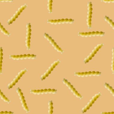Fusilli makarna turuncu arka planda gölgesiz duruyordu. ham makarna arkaplanı, poster, afiş olarak kullanılabilir desen olarak değil