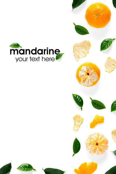 Kreatif Tata Letak Mandarin Tangerina Unpeeled Dan Kupas Tangerine Matang — Stok Foto