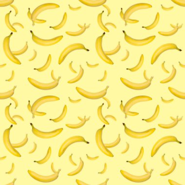 Muz pürüzsüz desen. Patlamış sanat muzu deseni. Muzlu tropik soyut arka plan. Sarı arka planda sarı muz renkli meyve deseni, düz yatıyordu.