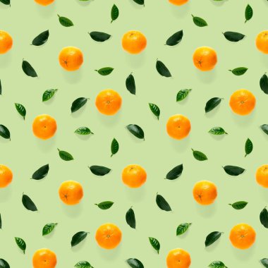 Mandalinasız desen, mandalina, yeşil yapraklı yeşil arka planda izole edilmiş mandalina. Mandarin 'in kusursuz desenleri koleksiyonu.