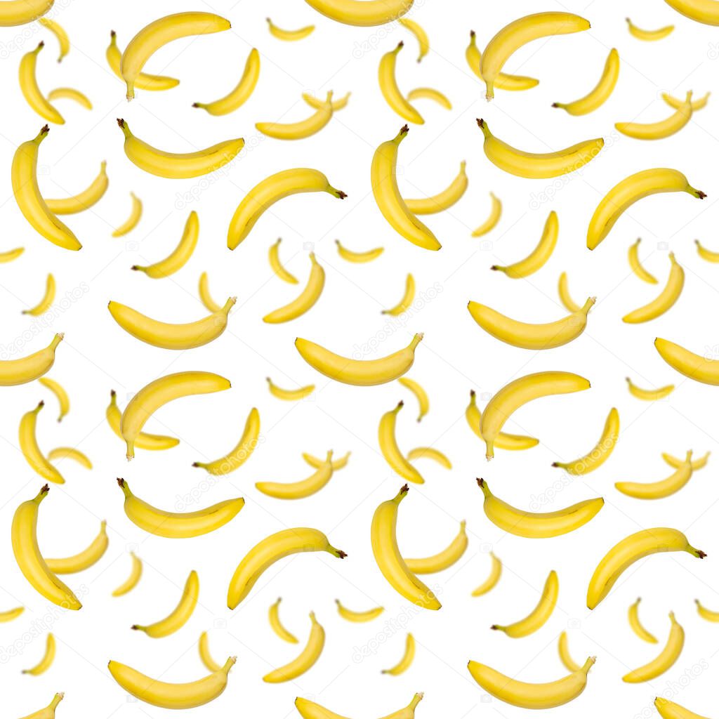 Bananas seamless pattern. pop art bananas pattern. Tropical abstract background with banana. Colorful fruit pattern of yellow banana on white background, flat lay