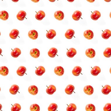 Olgun elmalarla kusursuz desen. Beyaz arkaplanda elmasız desen. Tropik meyve soyut arka plan.