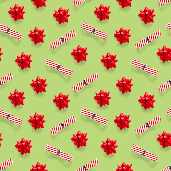 Seamless Regular Creative Christmas Pattern New Year Decorations Green Background — Stock Photo, Image