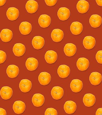 Balkabağıyla kusursuz desen. Balkabağı kalite desen. Kırmızı arkaplanda kabaklardan yapılan sonbahar soyut ve pürüzsüz desen.