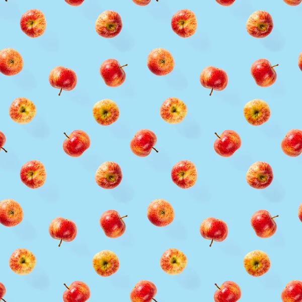 Sömlöst Mönster Med Mogna Äpplen Apple Sömlös Mönster Blå Bakgrund — Stockfoto