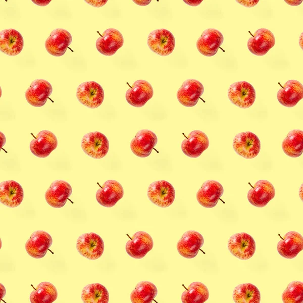 Безшовний Візерунок Стиглими Яблуками Яблуко Безшовний Візерунок Жовтому Тлі Тропічний — стокове фото