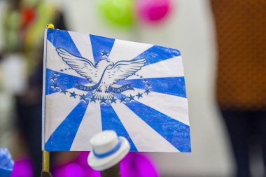 Bandeira da Escola de Samba Portela, Rio de Janeiro, Brezilya - 17 de fevereiro de 2019