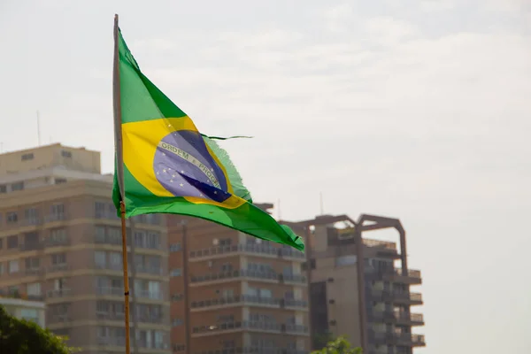 Brazil Flag Outdoors Buildings Background Brazil — Stock Photo, Image