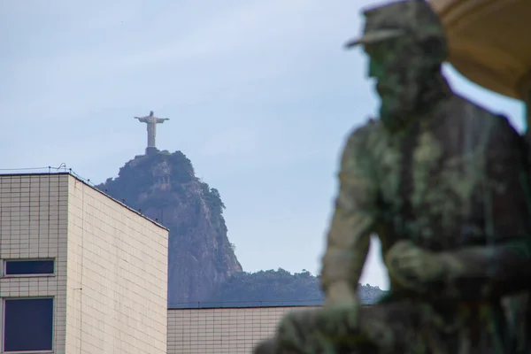 Monument Heroes Laguna Dourados Christ Redeemer Background Rio Janeiro Brazil — Stock Photo, Image