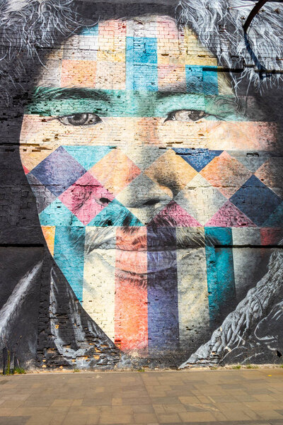 mural ethnicities of graffiti artist Eduardo Kobra in the Olympic boulevard in Rio de Janeiro, Brazil - June 20, 2020: mural produced in the year 2016 in homegem to the Olympic games that took place in the city.