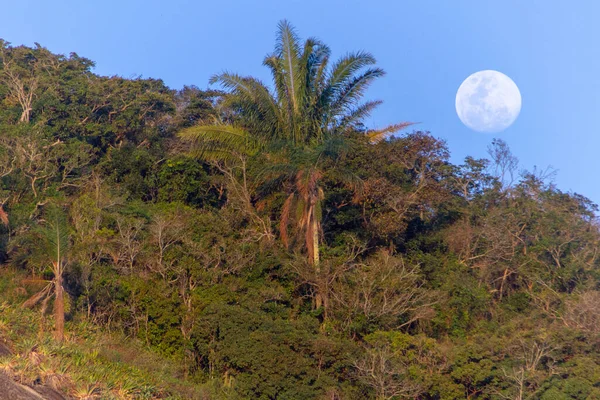 Luna Sobre Roca Del Timón Rio Janeiro —  Fotos de Stock