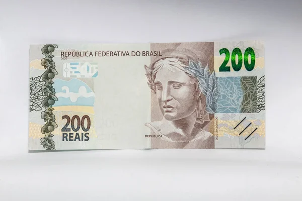 Brazil Valuta Bankjegy Kétszáz Reais Fehér Háttér Izol — Stock Fotó