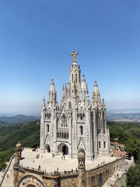 Barselona'da İsa Tibidabo'nun Kutsal Kalbi Tapınağı, İspanya - Ağustos 2019