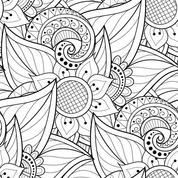 모노크롬 바다없는 Monochrome Seamless Pattern Floral Motifs 꽃이든 잎이든 끝없는 — 스톡 벡터