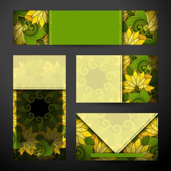 Kurumsal kimlik çiçek şablonları kümesi. Kimlik kartları, afiş, el ilanı tasarımı. Güzel soyut çiçekler, zarif kadınsı motifler. Vektör çizim. Kırpma maskesi, düzenlenebilir