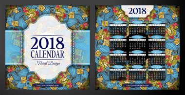 Çift taraflı renkli 2018 yıl takvim kare kalıp, vektör, illüstrasyon