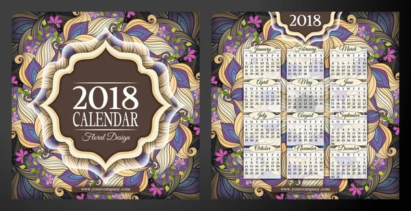Renkli kare kadınsı 2018 yıl takvimi şablonunu güzel çiçekler, vektör, illüstrasyon
