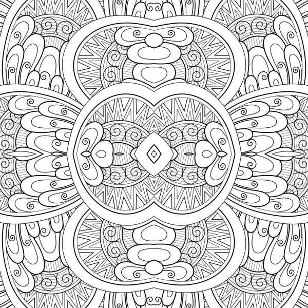 Monochrome Seamless Tile Pattern Fantastic Kaleidoscope Style Vector Illustration — Stock Vector