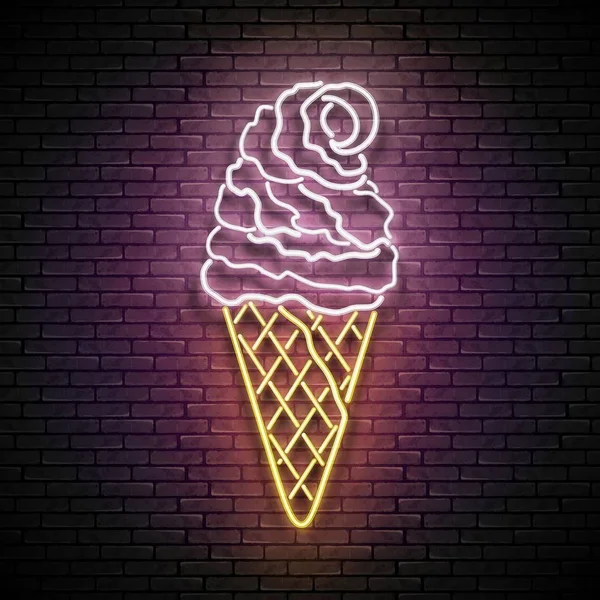 Vintage Glow Poster Wit Neon Ice Cream Cone Vector Illustratie — Stockvector