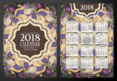 Dikdörtgen çift taraflı renkli 2018 yıl takvim kare kalıp, vektör, illüstrasyon