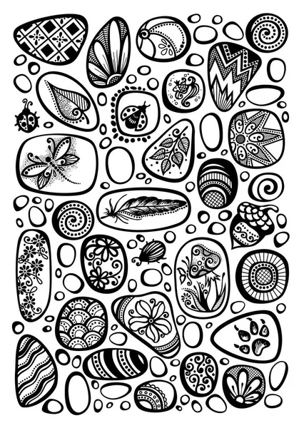 Boho Style Mosaic Pattern Decorative Sea Pebbles Ornaments Vector Illustration — Stock Vector