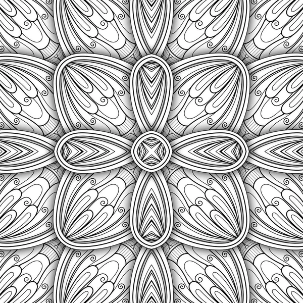 Illustration Vectorielle Conception Monochrome Fantaisie Kaléidoscope Modèle Sans Couture — Image vectorielle