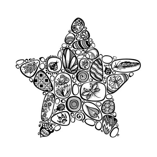 Decorative Star Symbol Sea Pebbles Ornaments Detailed Pebble Stones Set — Stock Vector