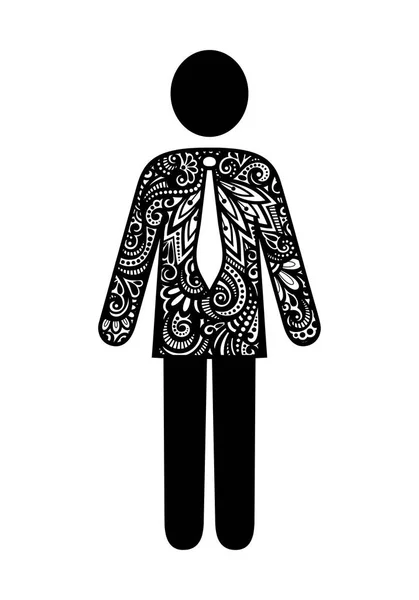 Monochrome Man Symbol Human Gender Sign Decorative Floral Ornament Doodle — Stock Vector