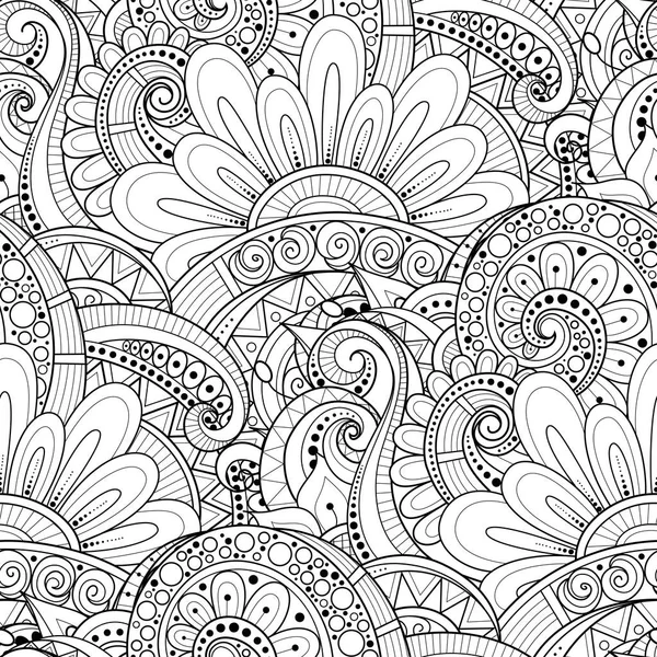 Monochrome Seamless Pattern Dengan Motif Floral Endless Texture Flowers Leaves - Stok Vektor