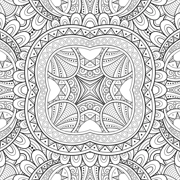 Monocromatico Seamless Tile Pattern Caleidoscopio Fantasia Infinita Texture Etnica Con — Vettoriale Stock