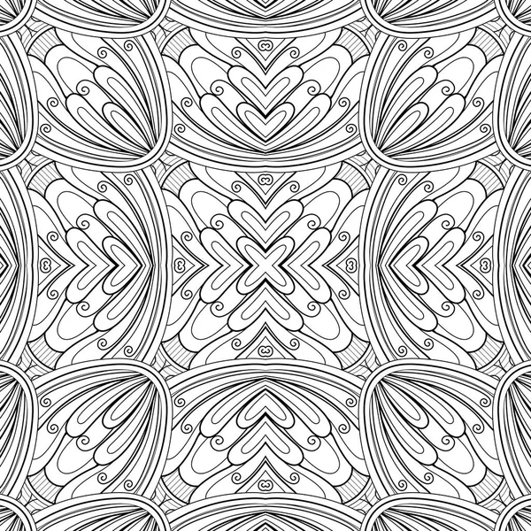 Monocromatico Seamless Tile Pattern Caleidoscopio Fantasia Infinita Texture Etnica Con — Vettoriale Stock