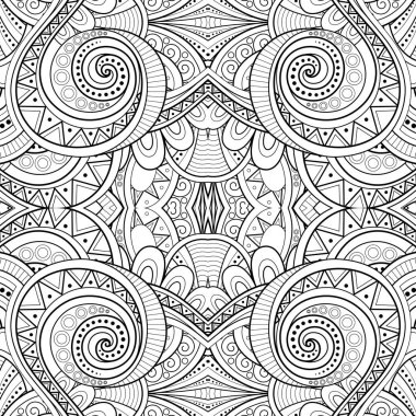 Tek renkli sorunsuz döşeme deseni, süslü Kaleidoscope. Sonsuz etnik doku soyut tasarım öğesi ile. Boyama kitabı sayfası. 3d kontur illüstrasyon vektör