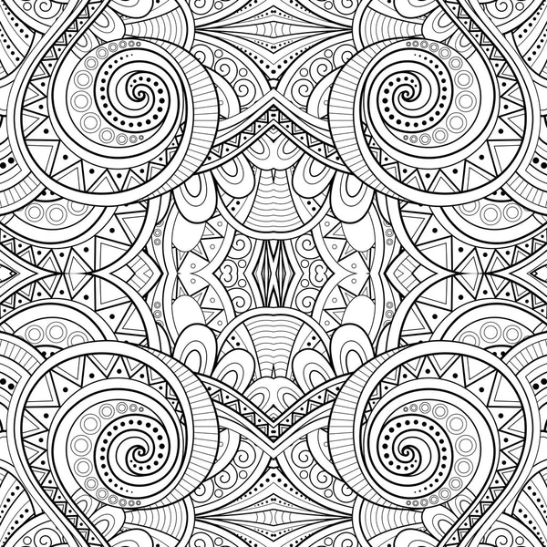 Monocromatico Seamless Tile Pattern Caleidoscopio Fantasia Infinita Texture Etnica Con — Vettoriale Stock