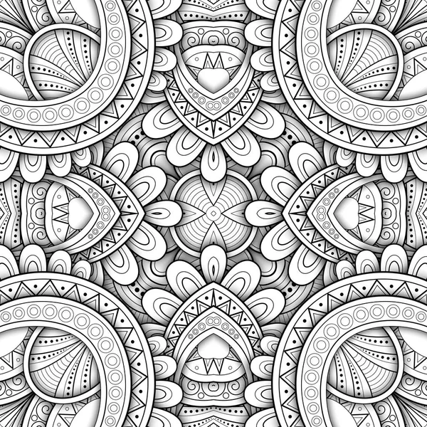 Monochromes Nahtloses Fliesenmuster Ausgefallenes Kaleidoskop Endlose Ethnische Textur Mit Abstrakten — Stockvektor