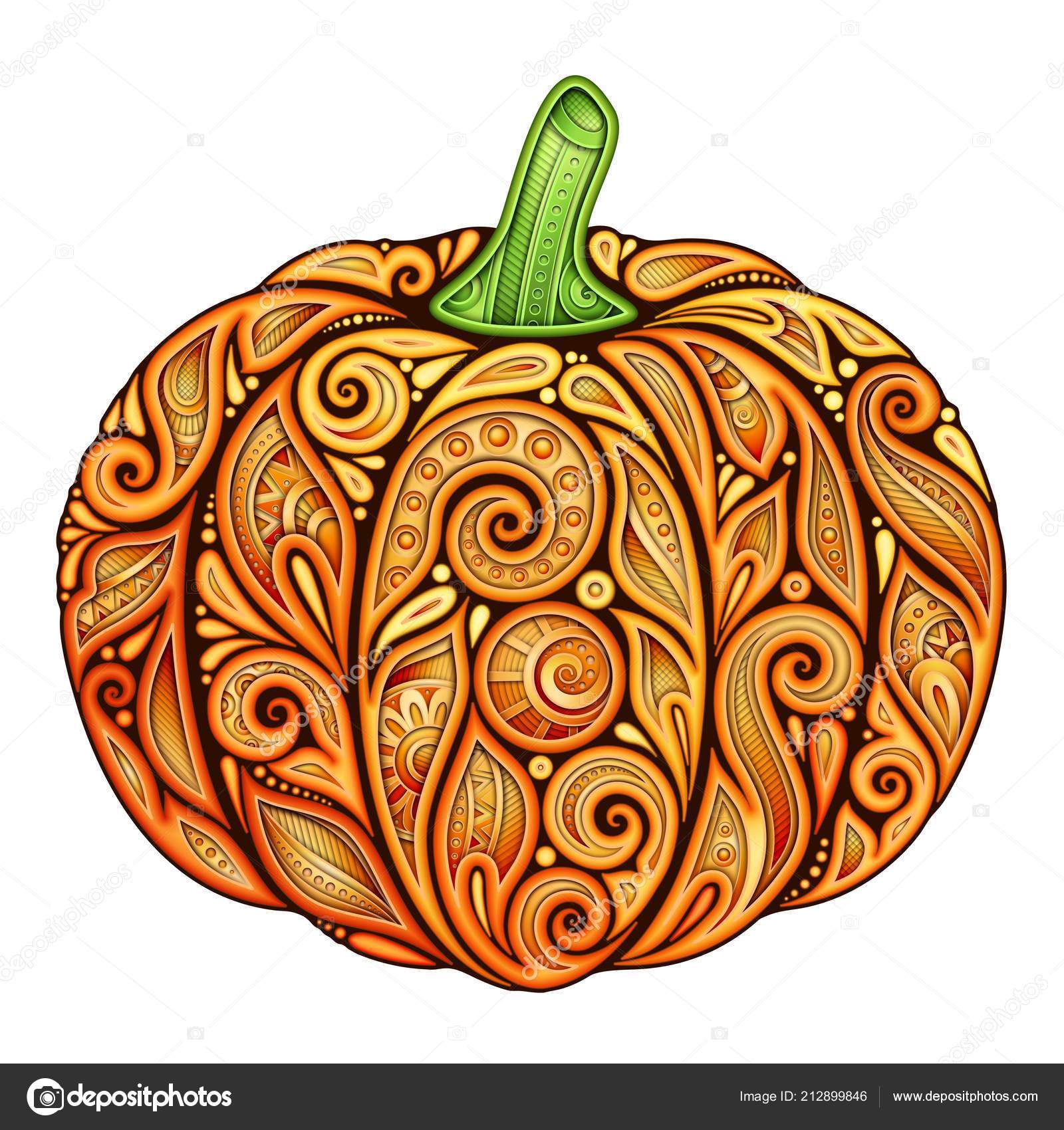 色の装飾的なカボチャ ペイズリー花柄飾り秋植物 感謝祭 ハロウィーンの休日のデザイン要素です グリーティング カード ラベル 包装のテンプレート ベクトル のリアルなイラスト ストックベクター C Krivoruchko