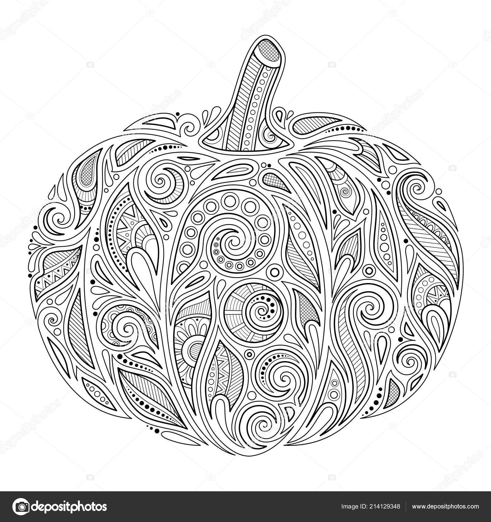 호박입니다 장식으로 식물을가 감사절과 할로윈 휴일에 디자인 요소입니다 색칠도 페이지 스톡 벡터 - ©Krivoruchko  214129348, image size:1600x1700