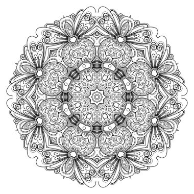 Tek renkli güzel dekoratif süslü Mandala. Çiçek etnik Hint muska. Art Deco, Paisley Bahçe stil tasarım öğesi. Boyama kitabı sayfası