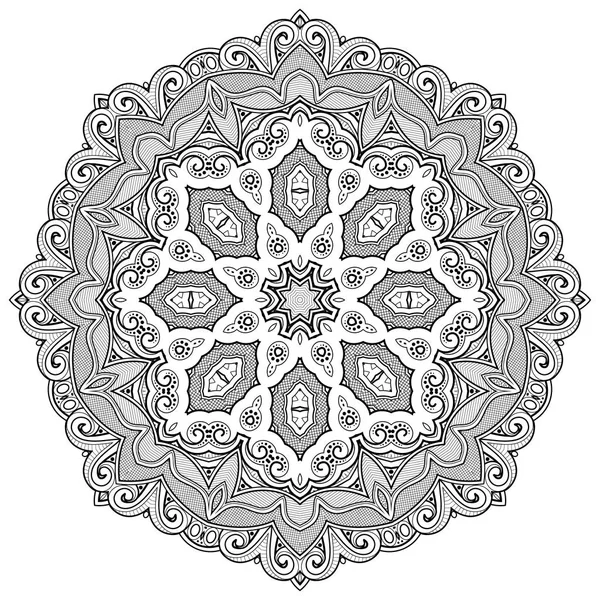 Mandala Decorativa Hermosa Monocromática Adornada Amuleto Floral Étnico Indio Art — Archivo Imágenes Vectoriales