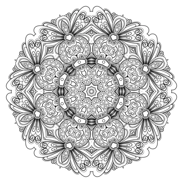 Mandala Decorativa Hermosa Monocromática Adornada Amuleto Floral Étnico Indio Art — Archivo Imágenes Vectoriales