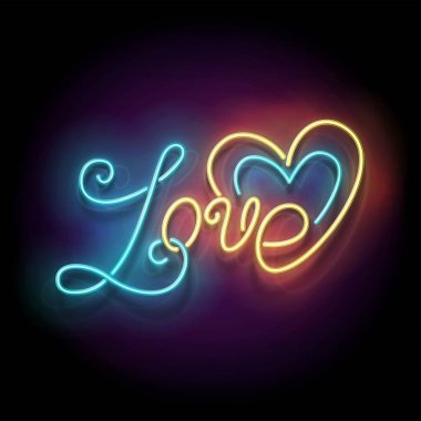 Vintage kızdırma tabela ile aşk Inscription.Valentine gün tebrik kartı şablonu. Parlak Neon ışık tarzı yazı. Tatil el ilanı 