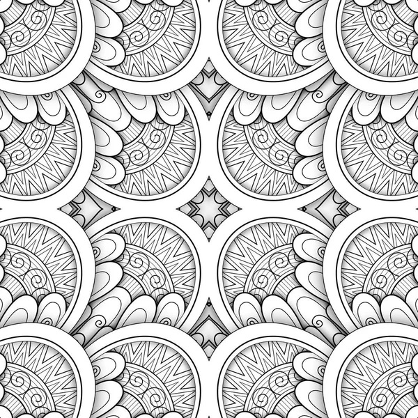Patrón Azulejo Sin Costura Monocromo Caleidoscopio Lujo Textura Étnica Sin — Archivo Imágenes Vectoriales