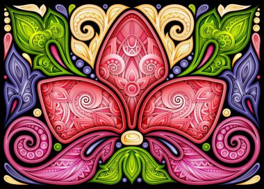 Renkli çiçek arka planda Paisley Bahçe Hint tarzı, çiçek doğal Doodle motifleri ile dekoratif kompozisyon. Gerçekçi karmaşık süsleme. Vektör 3d çizim. 