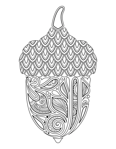 Monochrome Decorative Acorn Fall Plant Paisley Floral Ornament Indian Motifs — Stock Vector