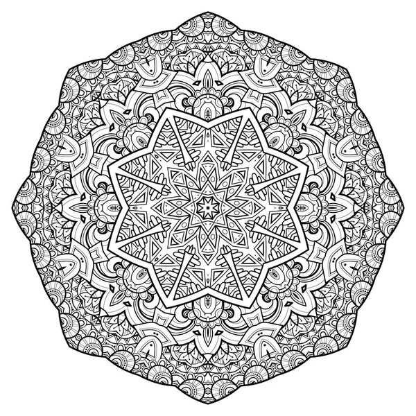 Mandala Decorativa Hermosa Monocromática Adornada Amuleto Floral Étnico Indio Art — Archivo Imágenes Vectoriales