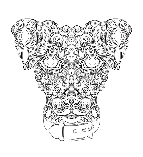 Perro Decorativo Monocromático Cara Mejor Amigo Humano Diseño Tribal Modelado — Vector de stock