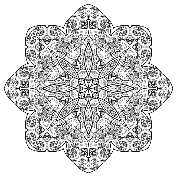 Monochrome Beautiful Decorative Ornate Mandala Floral Ethnic Indian Amulet Art — Stock Vector