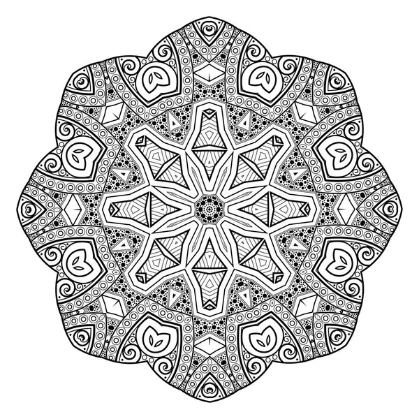 Monokrom Vackra Dekorativa Utsmyckade Mandala Blommig Etniska Indiska Amulett Art — Stock vektor