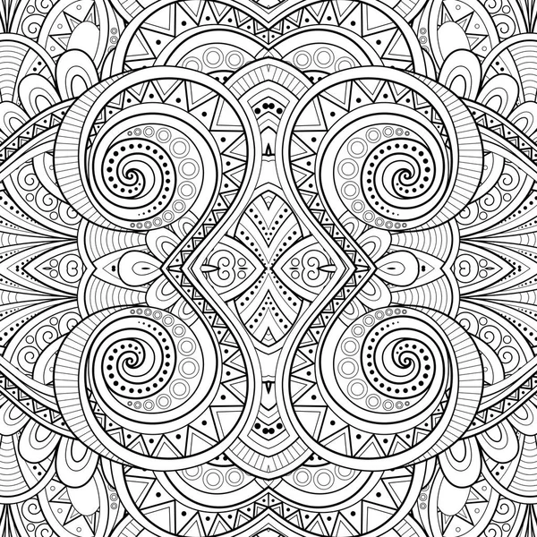 Monocromatico Seamless Tile Pattern Caleidoscopio Fantasia Infinita Texture Etnica Con — Vettoriale Stock